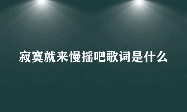 寂寞就来慢摇吧歌词是什么