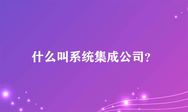 什么叫系统集成公司？