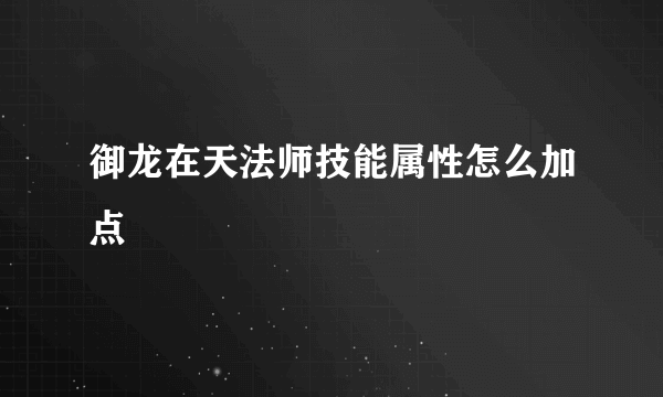 御龙在天法师技能属性怎么加点