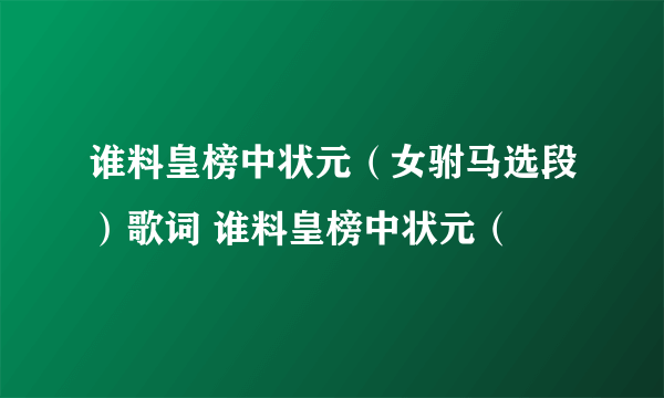 谁料皇榜中状元（女驸马选段）歌词 谁料皇榜中状元（