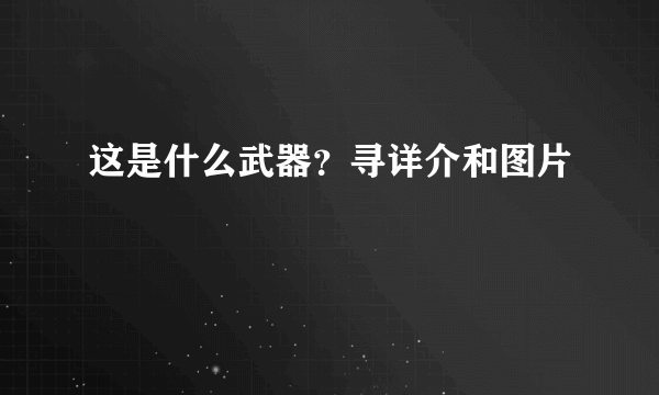 这是什么武器？寻详介和图片