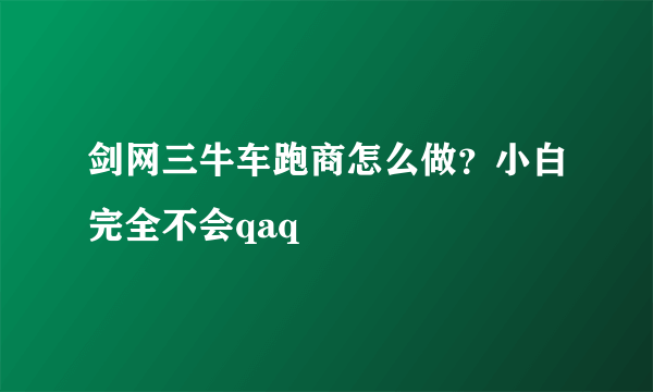 剑网三牛车跑商怎么做？小白完全不会qaq