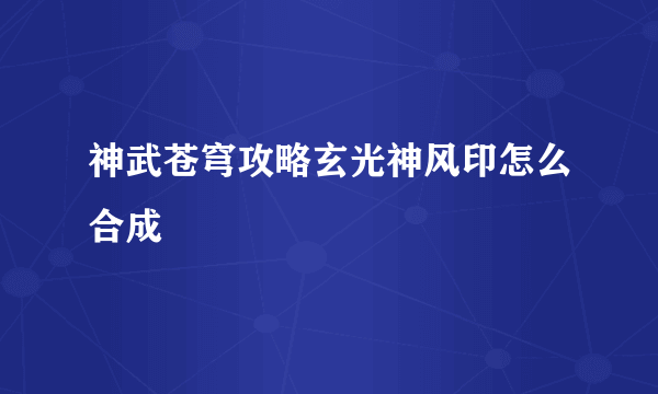 神武苍穹攻略玄光神风印怎么合成