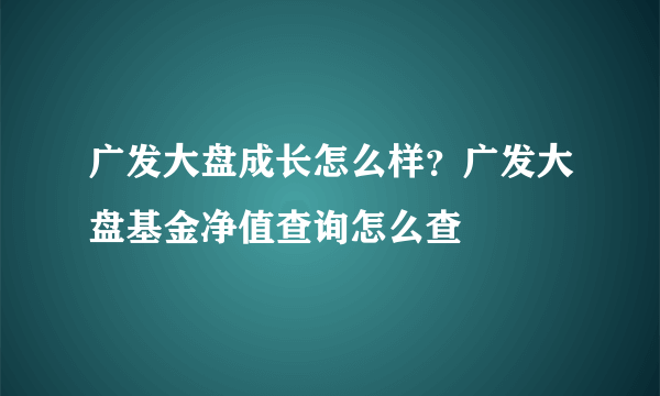 广发大盘成长怎么样？广发大盘基金净值查询怎么查