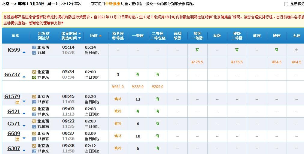 北京西站到邯郸火车现在运行吗?