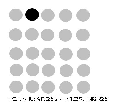 横竖25个点第一排第二个是黑点不经过黑点把另外24个点全部连起来,不能斜着连,