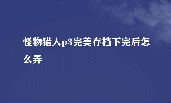 怪物猎人p3完美存档下完后怎么弄