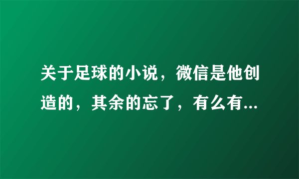 关于足球的小说，微信是他创造的，其余的忘了，有么有人知道叫啥