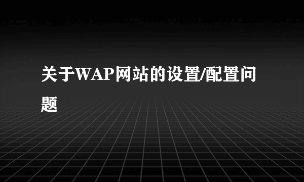 关于WAP网站的设置/配置问题