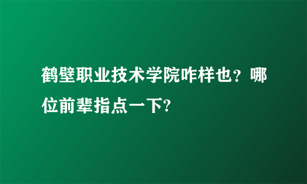 鹤壁职业技术学院咋样也？哪位前辈指点一下?