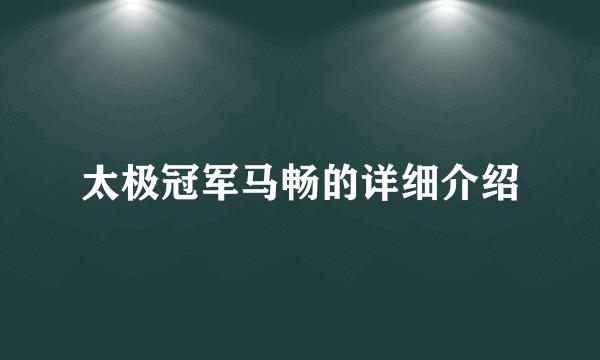 太极冠军马畅的详细介绍