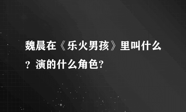 魏晨在《乐火男孩》里叫什么？演的什么角色?