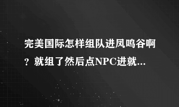 完美国际怎样组队进凤鸣谷啊？就组了然后点NPC进就行了吗？队员会一起被传进去么？