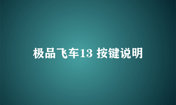 极品飞车13 按键说明