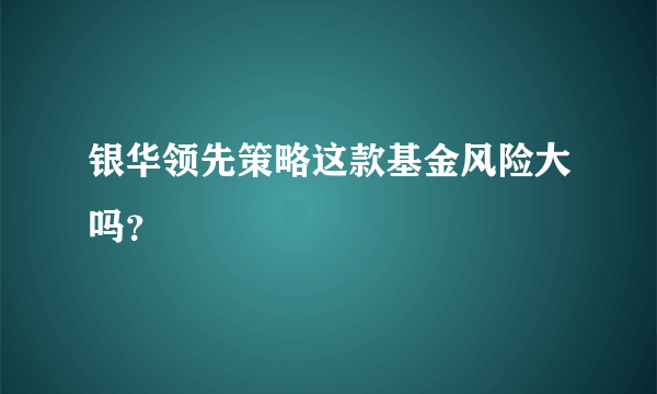 银华领先策略这款基金风险大吗？