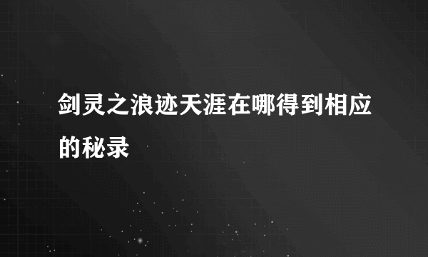 剑灵之浪迹天涯在哪得到相应的秘录