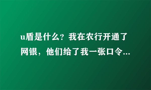 u盾是什么？我在农行开通了网银，他们给了我一张口令卡，怎么用呢？