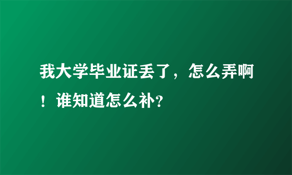 我大学毕业证丢了，怎么弄啊！谁知道怎么补？