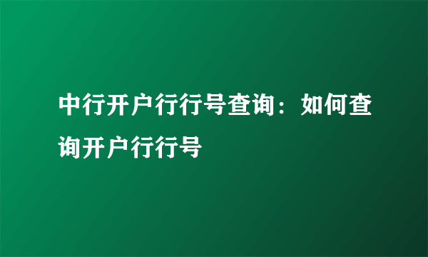 中行开户行行号查询：如何查询开户行行号