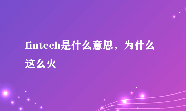 fintech是什么意思，为什么这么火