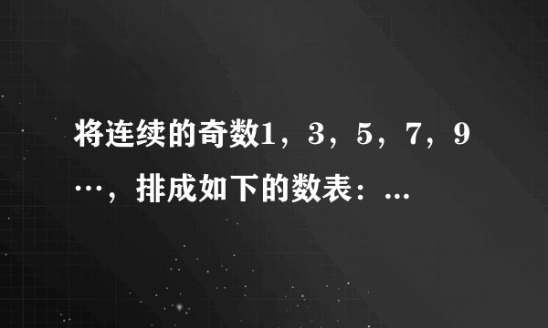 将连续的奇数1，3，5，7，9…，排成如下的数表：（1）计算十字框中的五个数的平均数，它与中间的数15有什