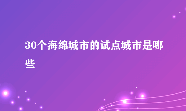 30个海绵城市的试点城市是哪些