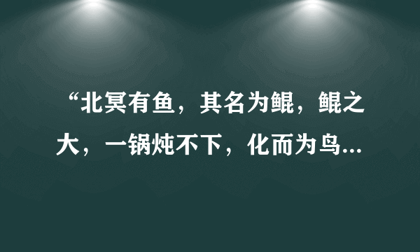 “北冥有鱼，其名为鲲，鲲之大，一锅炖不下，化而为鸟”是什么意思？