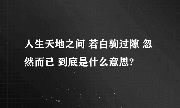 人生天地之间 若白驹过隙 忽然而已 到底是什么意思?