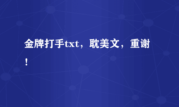 金牌打手txt，耽美文，重谢！