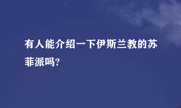 有人能介绍一下伊斯兰教的苏菲派吗?