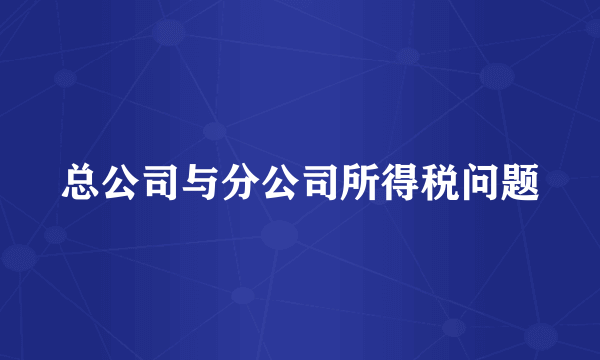 总公司与分公司所得税问题