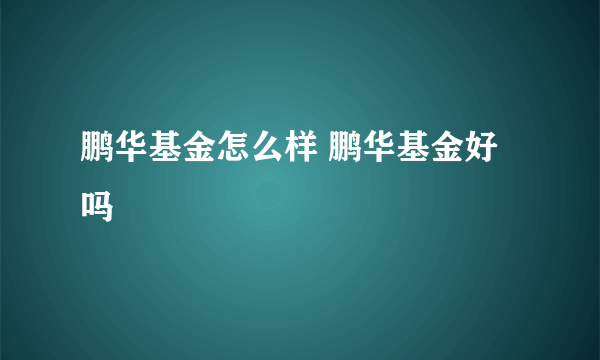 鹏华基金怎么样 鹏华基金好吗