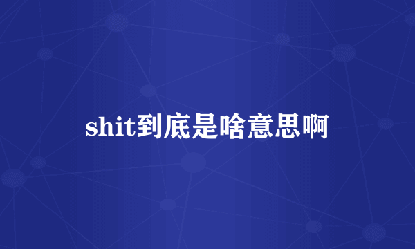 shit到底是啥意思啊