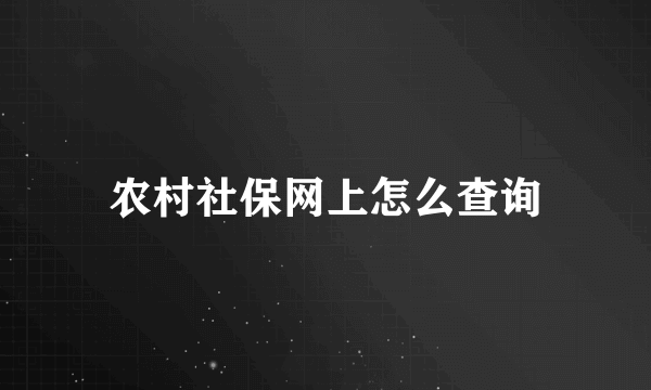 农村社保网上怎么查询