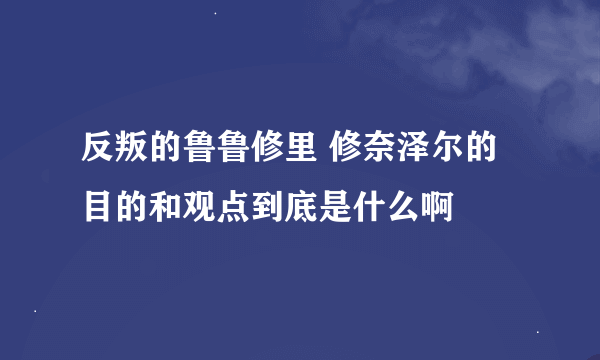 反叛的鲁鲁修里 修奈泽尔的目的和观点到底是什么啊