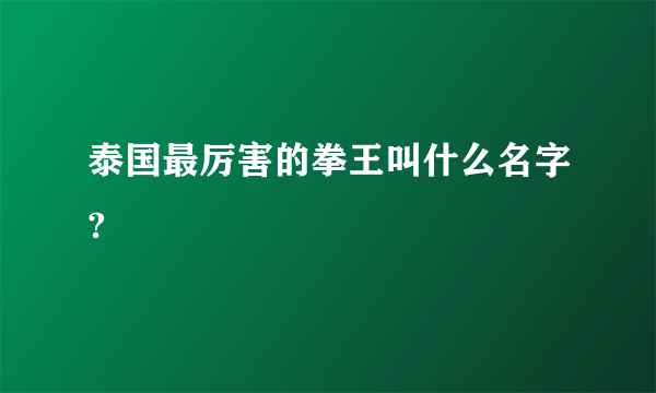 泰国最厉害的拳王叫什么名字?