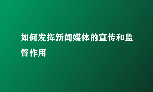 如何发挥新闻媒体的宣传和监督作用