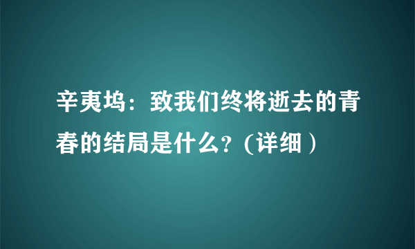 辛夷坞：致我们终将逝去的青春的结局是什么？(详细）