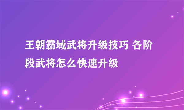 王朝霸域武将升级技巧 各阶段武将怎么快速升级